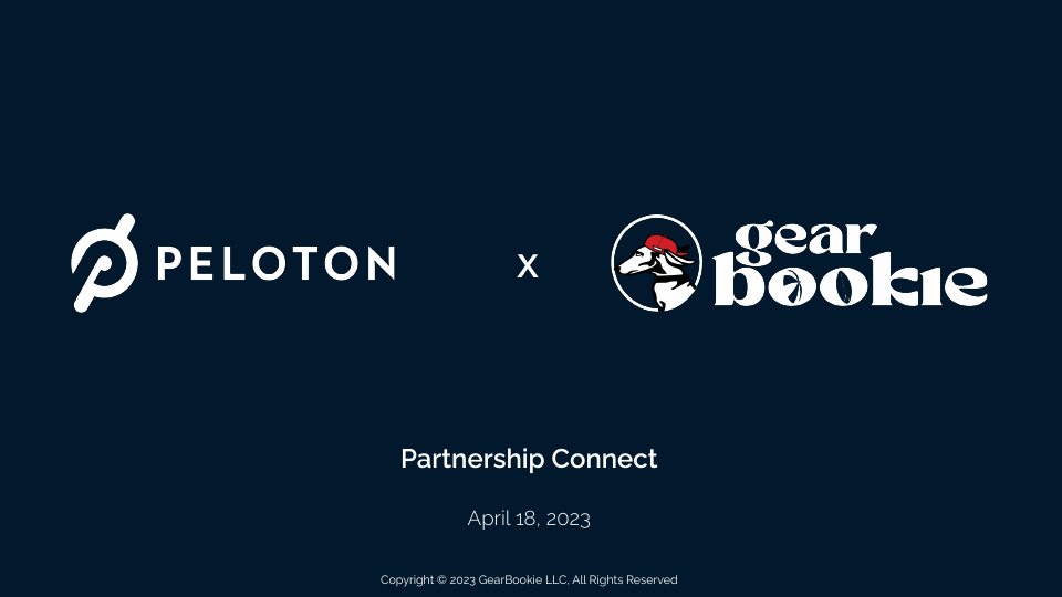 Cover of the partnership pitch: Peloton and GearBookie, April 2023.